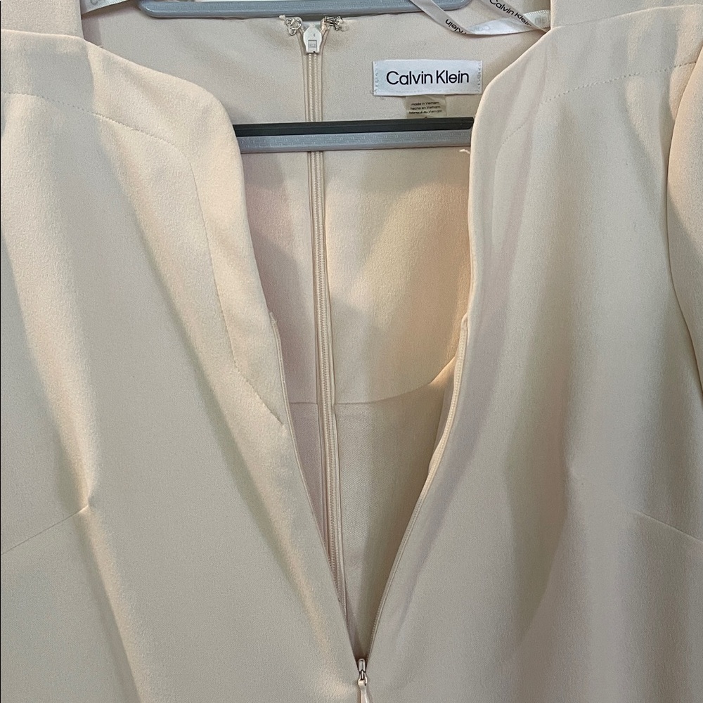 Light Blush Midi Dress with Notch Neck and Zip Sleeves Size 4 Neutral - Picture 12 of 16